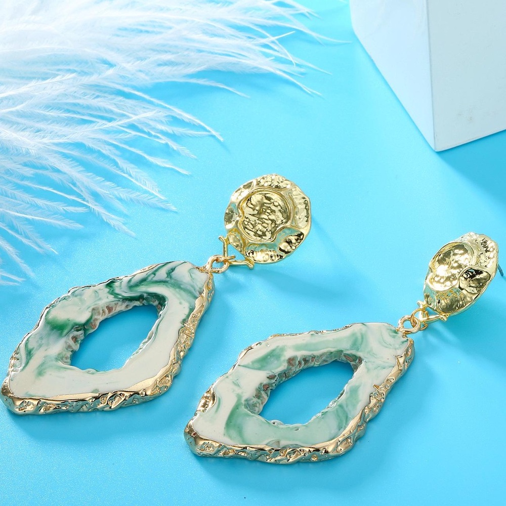 New Antro green marble gold abstract earring